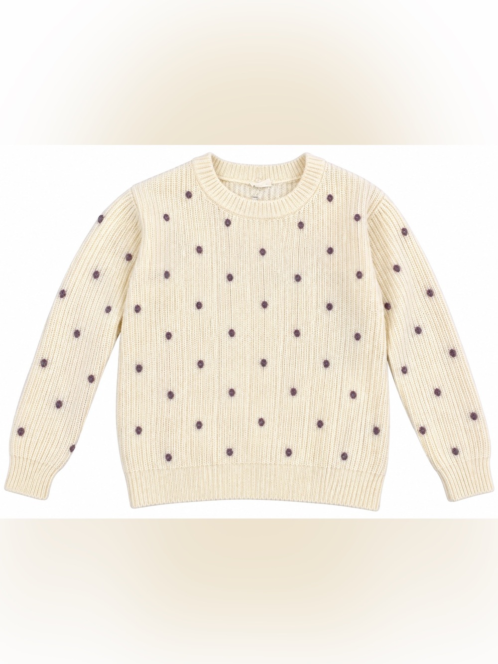 Lou & Grey Cream Crewneck Sweater with Purple Polka Dots